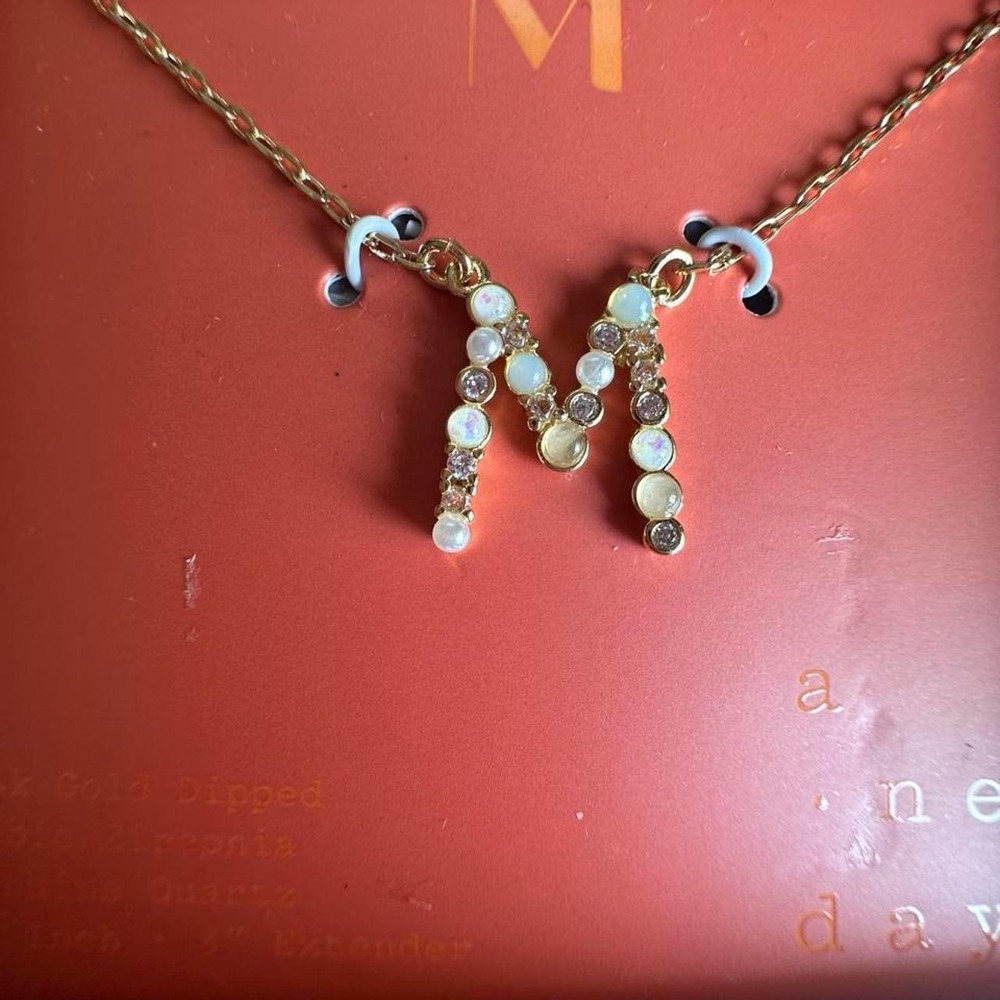A New Day 14k Gold Dipped Initial M Necklace Cubic Zirconia Quartz 16-19 inch